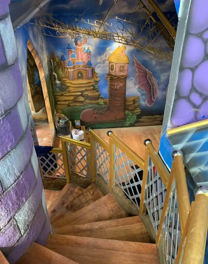 3d mural with giant shoe background